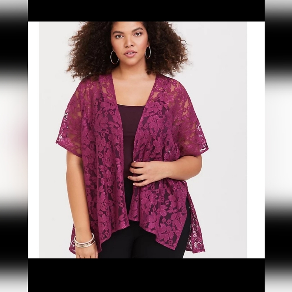 Torrid, Burgundy Floral, Lace Kimono, size 4